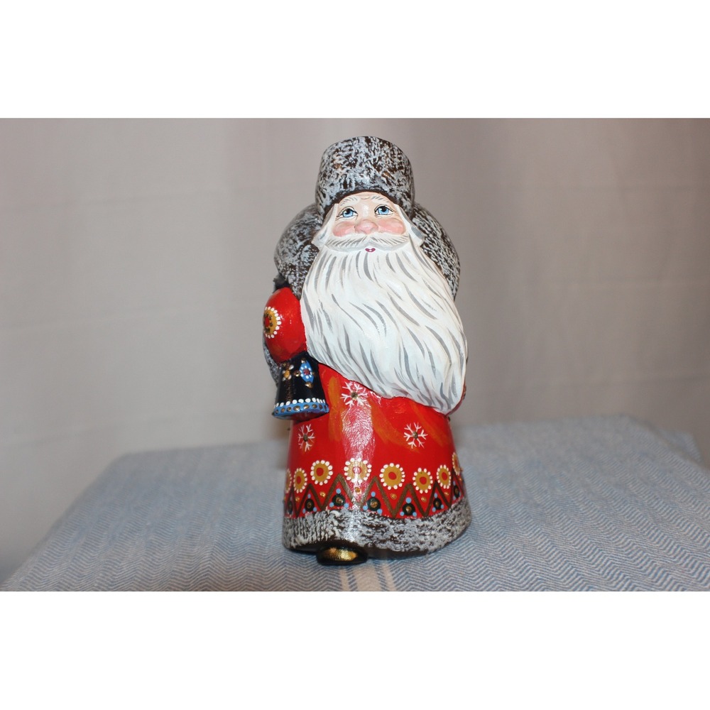 Russian Ded Moroz (Father Frost), hand-carved/hand-painted wooden folkart signed